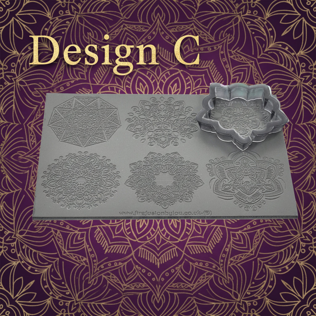Mandala cutter with intricate patterns on a textured background