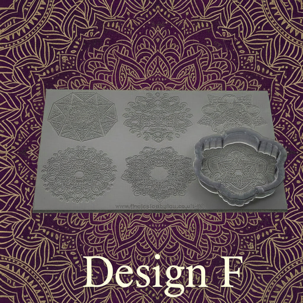Mandala cutter with intricate patterns on a textured background