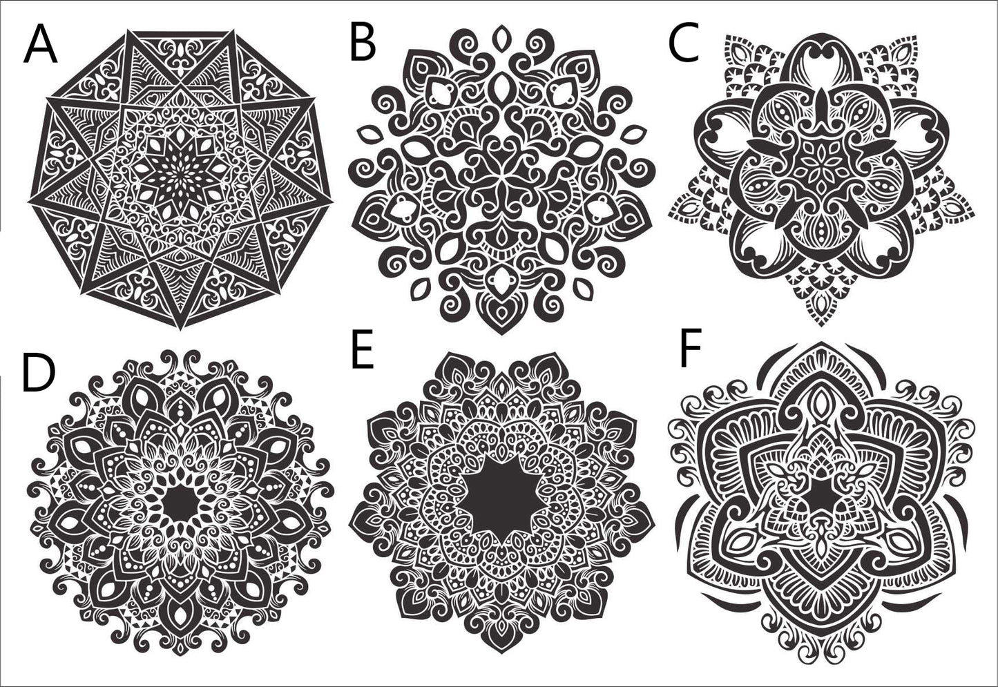 Mandala six large designs texture mat debossed pattern for metal clay and polymer clay — 145x100mm