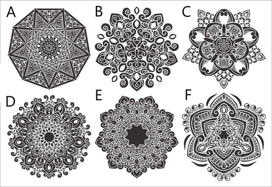 Mandala six large designs texture mat debossed pattern for metal clay and polymer clay — 145x100mm