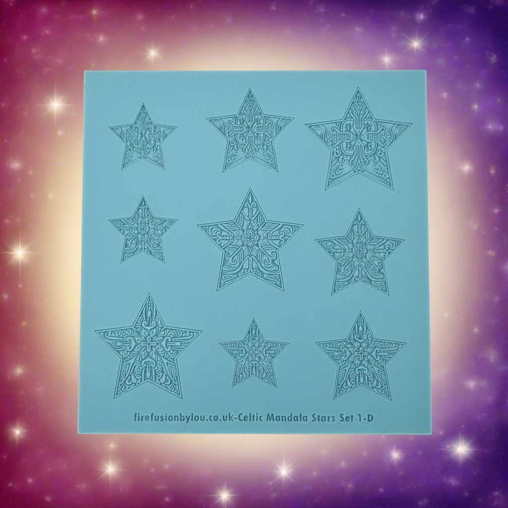 star-shaped mandala engraved on material for use with clays.