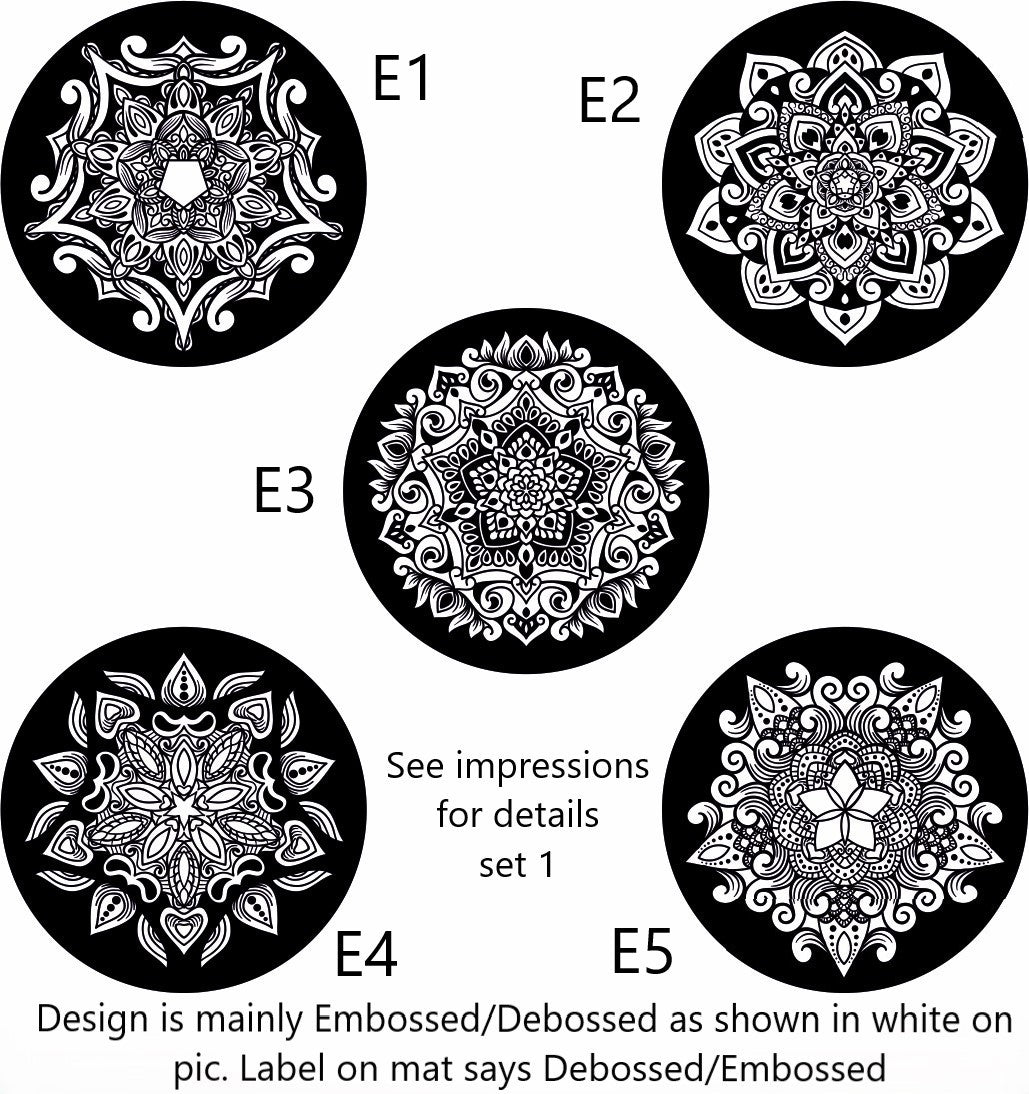 An embossed & debossed texture mat of intricate mandala. This picture shows the texture mat pattern in black and white for use on metal clay or polymer clay.
