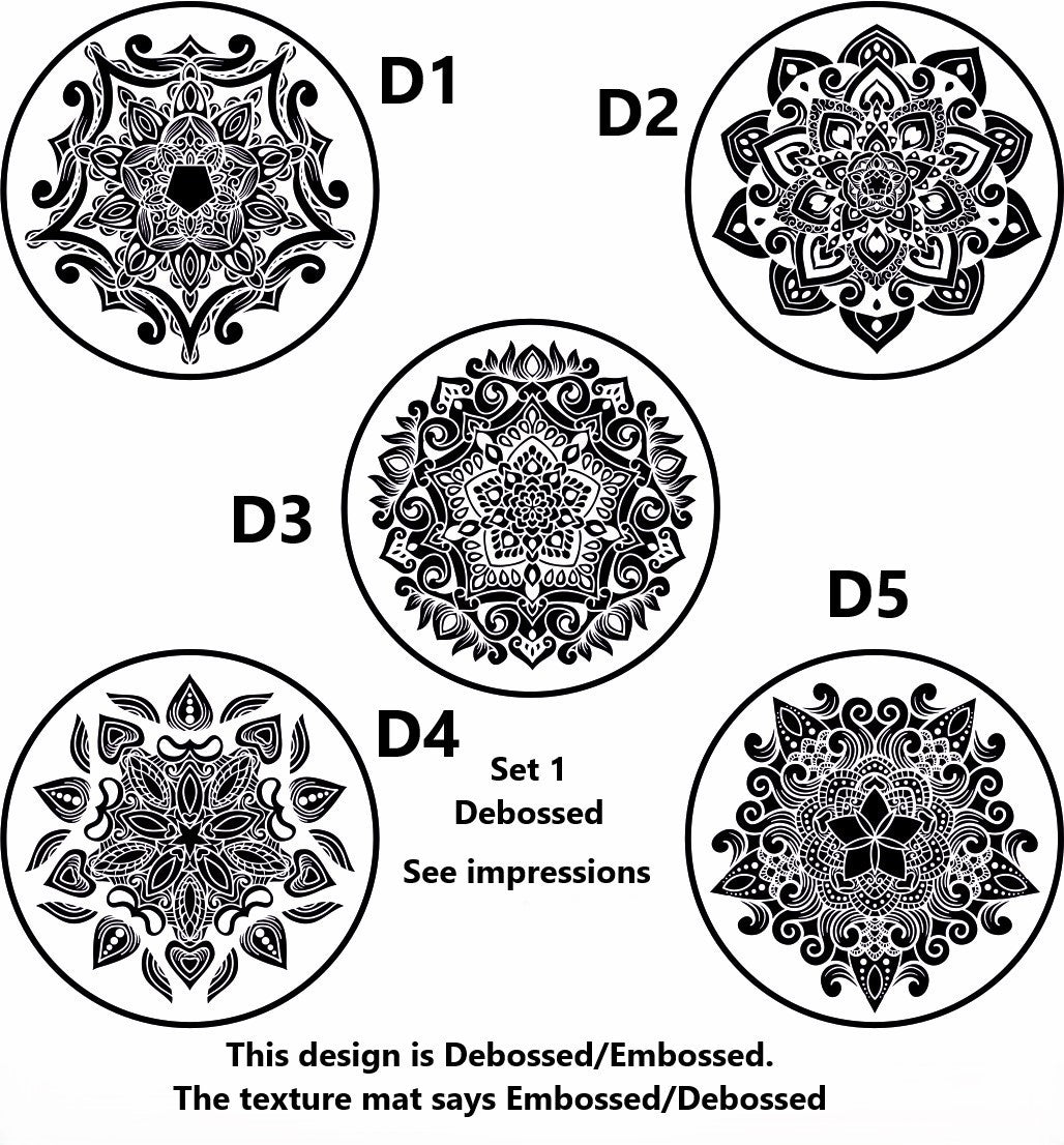 A debossed & embossed texture mat of intricate mandala. This picture shows the texture mat pattern in black and white for use on metal clay or polymer clay.
