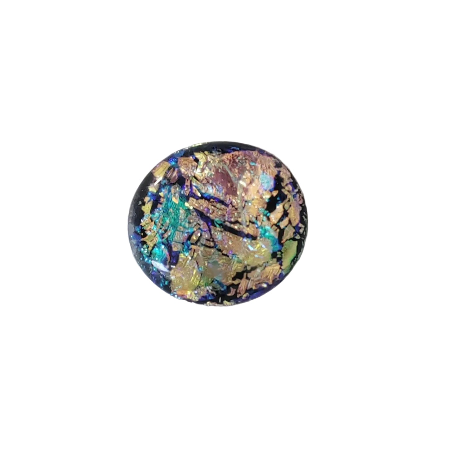 Multi-coloured dichroic glass on a white  background.