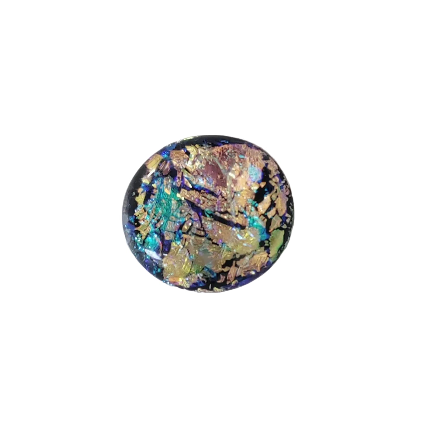Multi-coloured dichroic glass on a white  background.