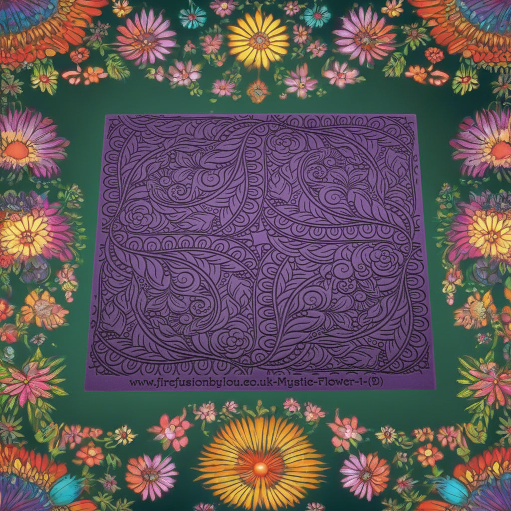 Debossed Flowery mandala style texture mat with. Use to make an impression on metal clay and polymer clay.
