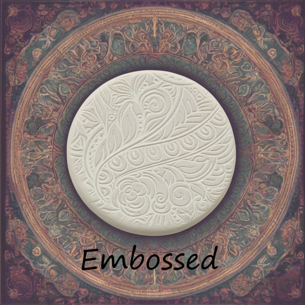 A flowery design debossed in clay using an embossed texture mat. This will give you an idea of what it will look like on metal clay or polymer clay.