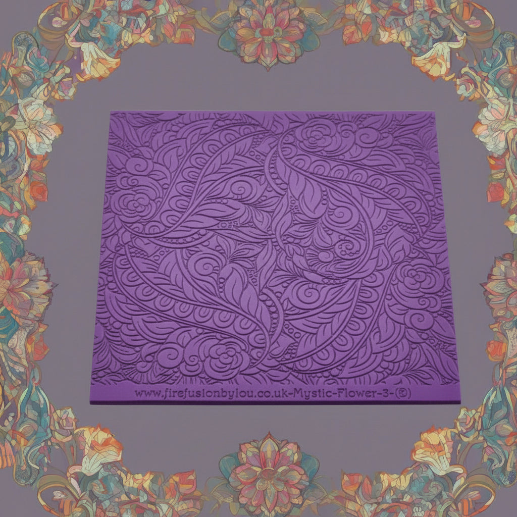 Debossed Flowery mandala style texture mat. Use to make an impression on metal clay and polymer clay.