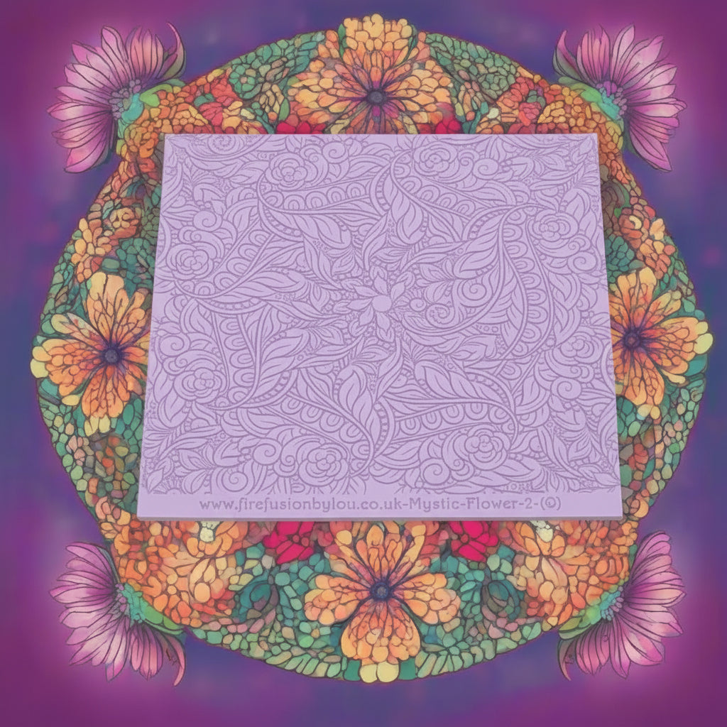 Debossed Flowery mandala style texture mat. Use to make an impression on metal clay and polymer clay.