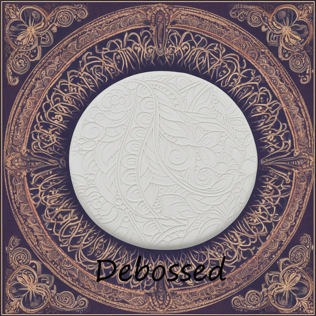 A flowery design embossed in clay using a  debossed texture mat. This will give you an idea of what it will look like on metal clay or polymer clay.