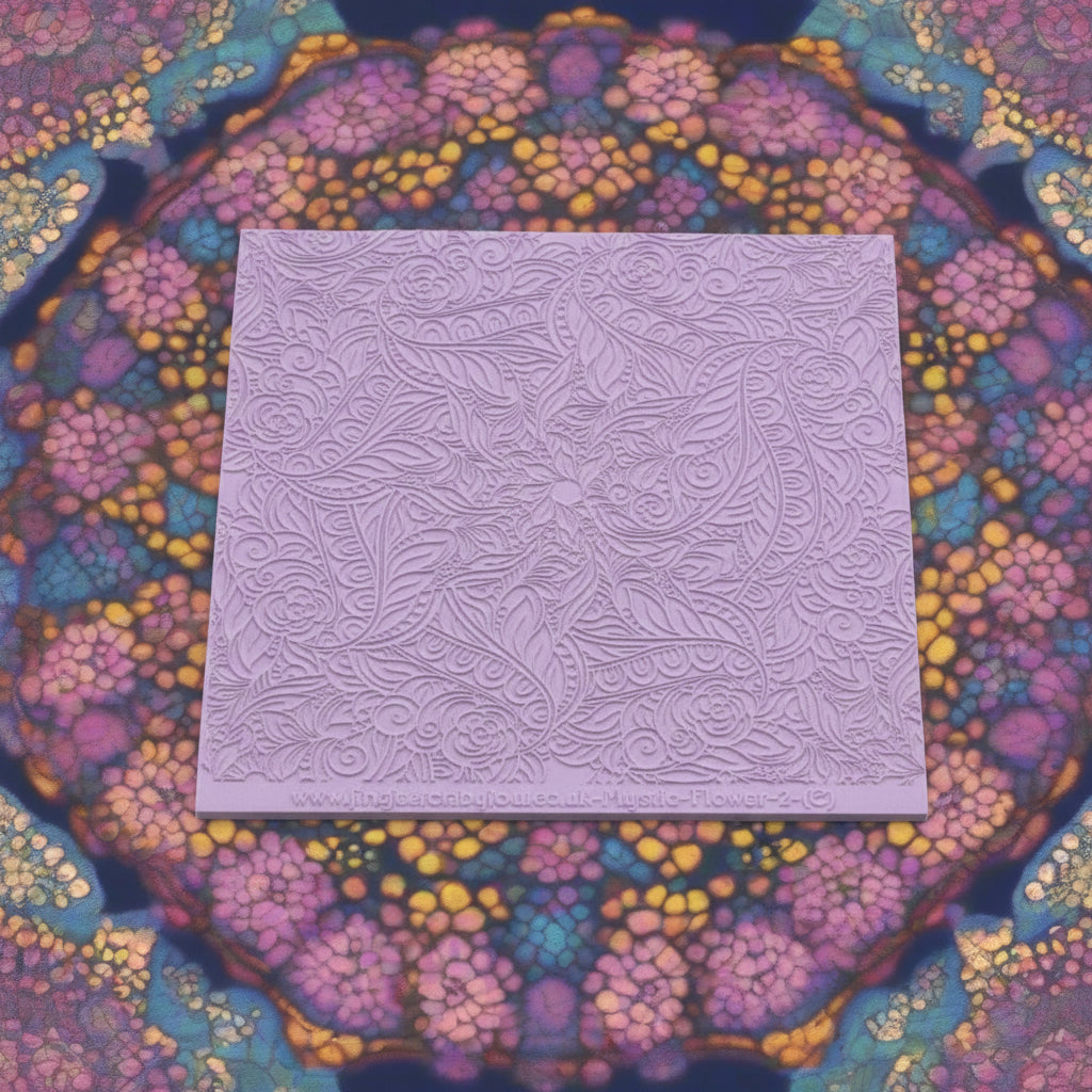 embossed Flowery mandala style texture mat. Use to make an impression on metal clay and polymer clay.