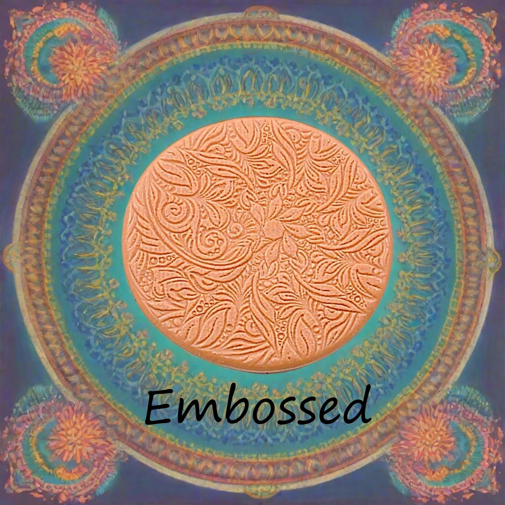 A flowery design debossed in silly putty using a  embossed texture mat. This will give you an idea of what it will look like on metal clay or polymer clay.
