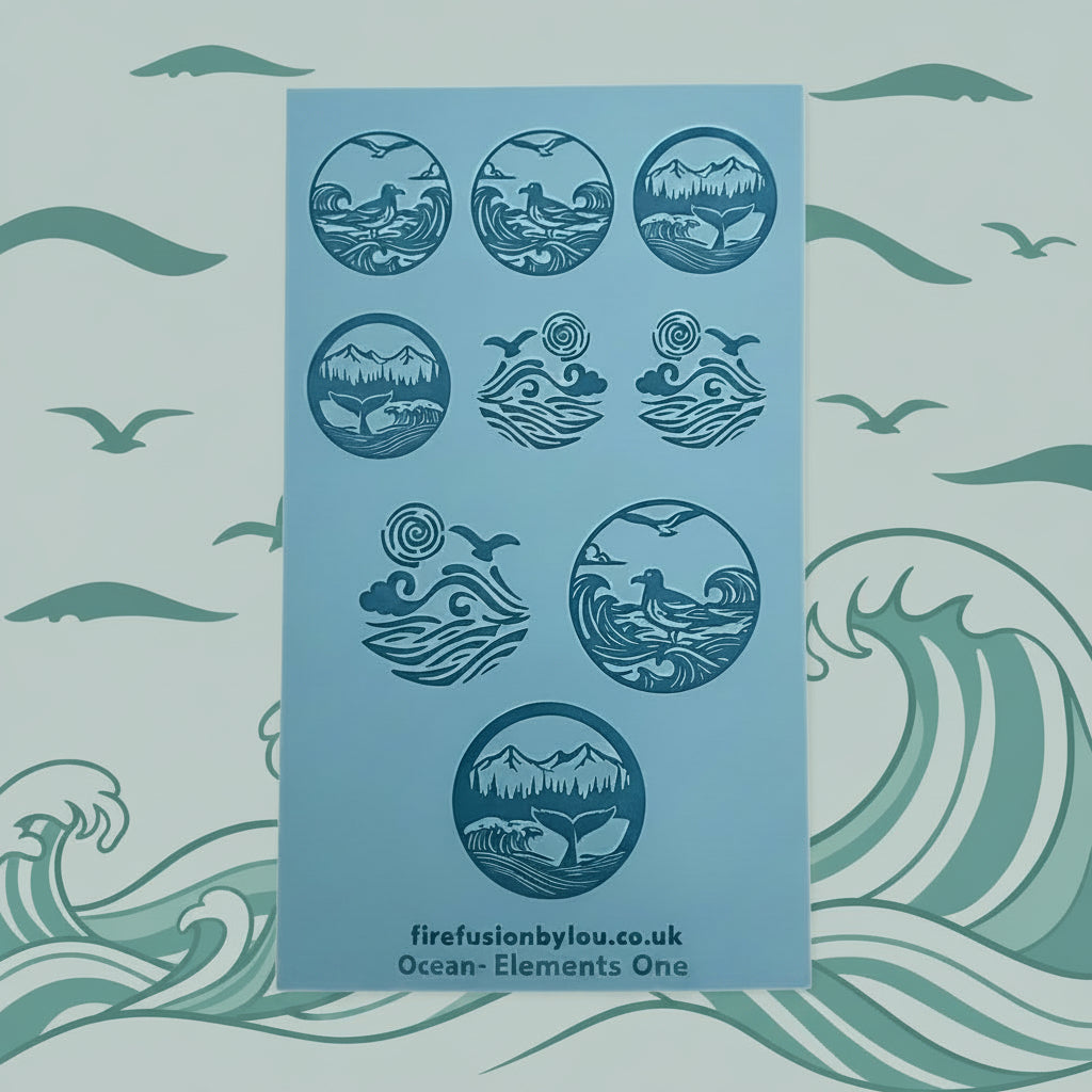 A texture mat featuring embossed circular wave and landscape motifs.