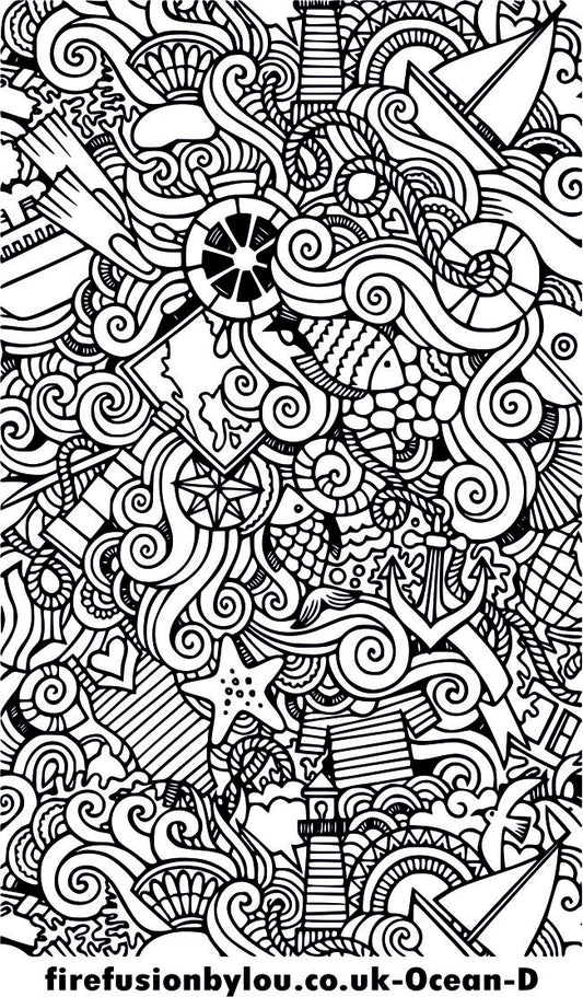A texture tile debossed ocean scene. This picture shows the texture tile pattern in black and white  used with Art clay silver or other metal clay or polymer clay.