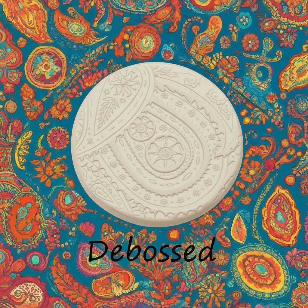 A pattern embossed in clay using a patterned debossed texture mat.