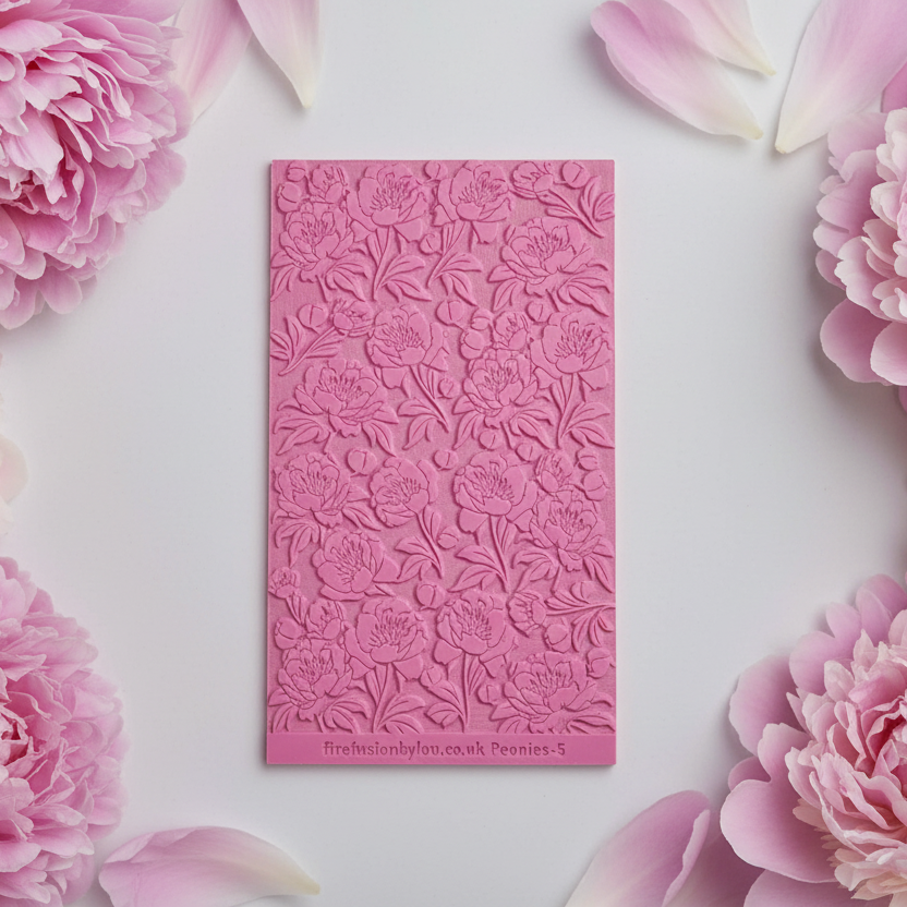 Pink debossed texture mat with peonies.