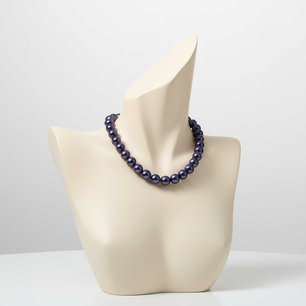 "Purple metallic glass beads 12mm on 13.5 inch strand showing rich colour and metallic shine"