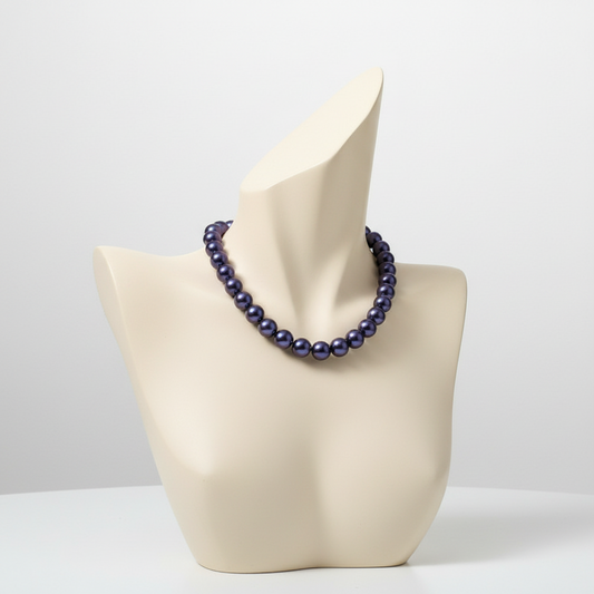 "Purple metallic glass beads 12mm on 13.5 inch strand showing rich colour and metallic shine"