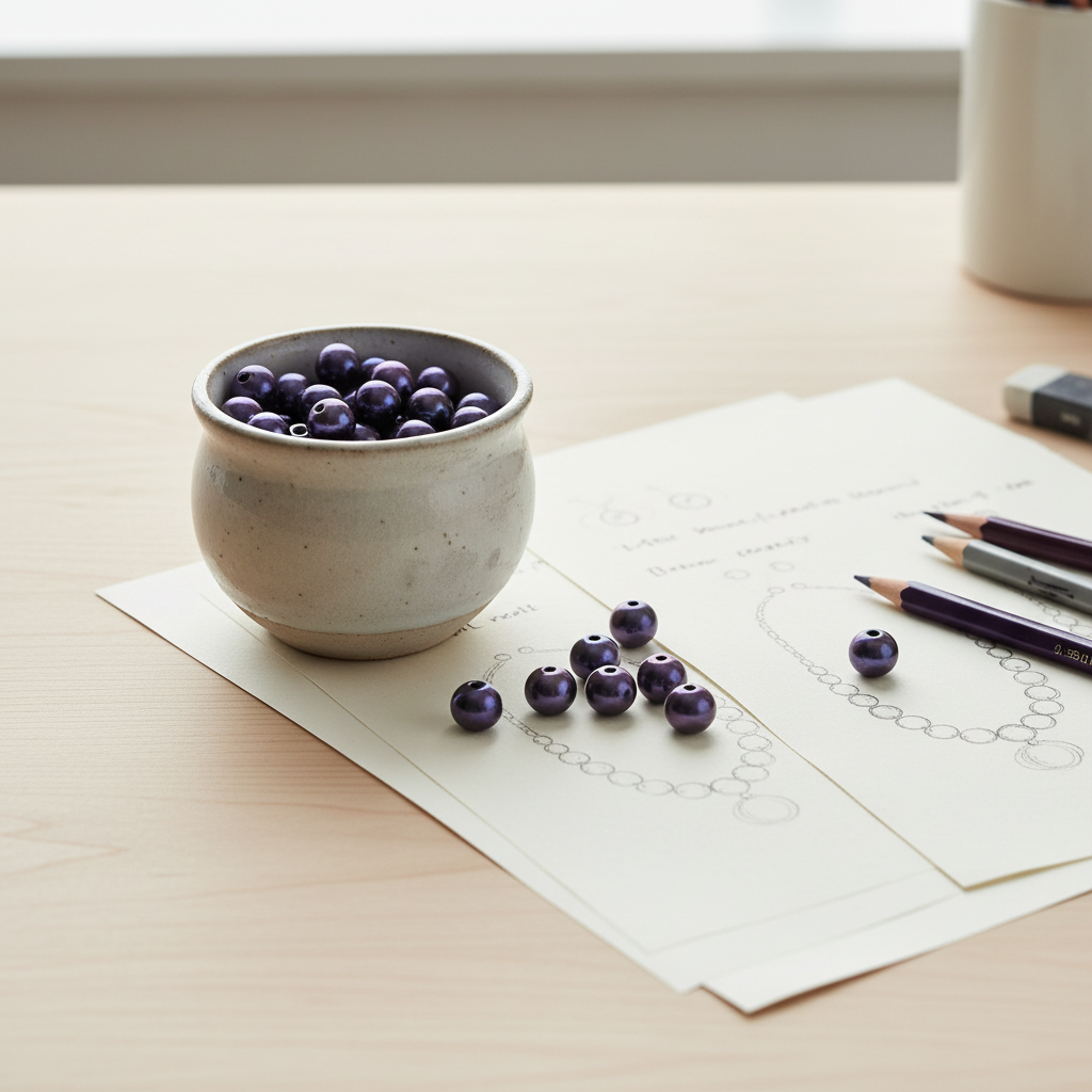 "Purple metallic glass beads 12mm arranged for jewellery design inspiration"