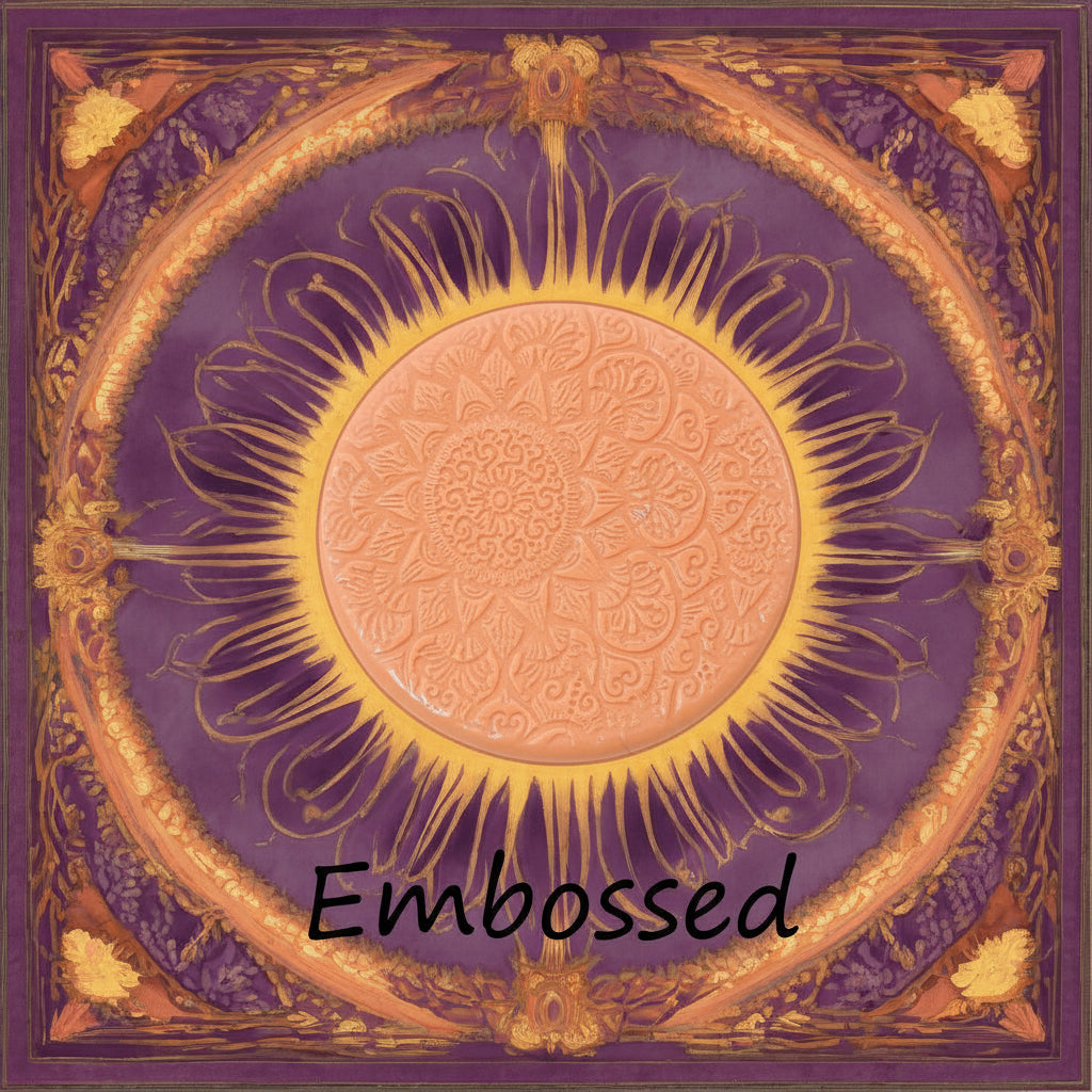 A flowery mandala pattern debossed in silly putty Using a embossed texture mat in grey material. This will give you an idea of what it will look like on metal clay or polymer clay.