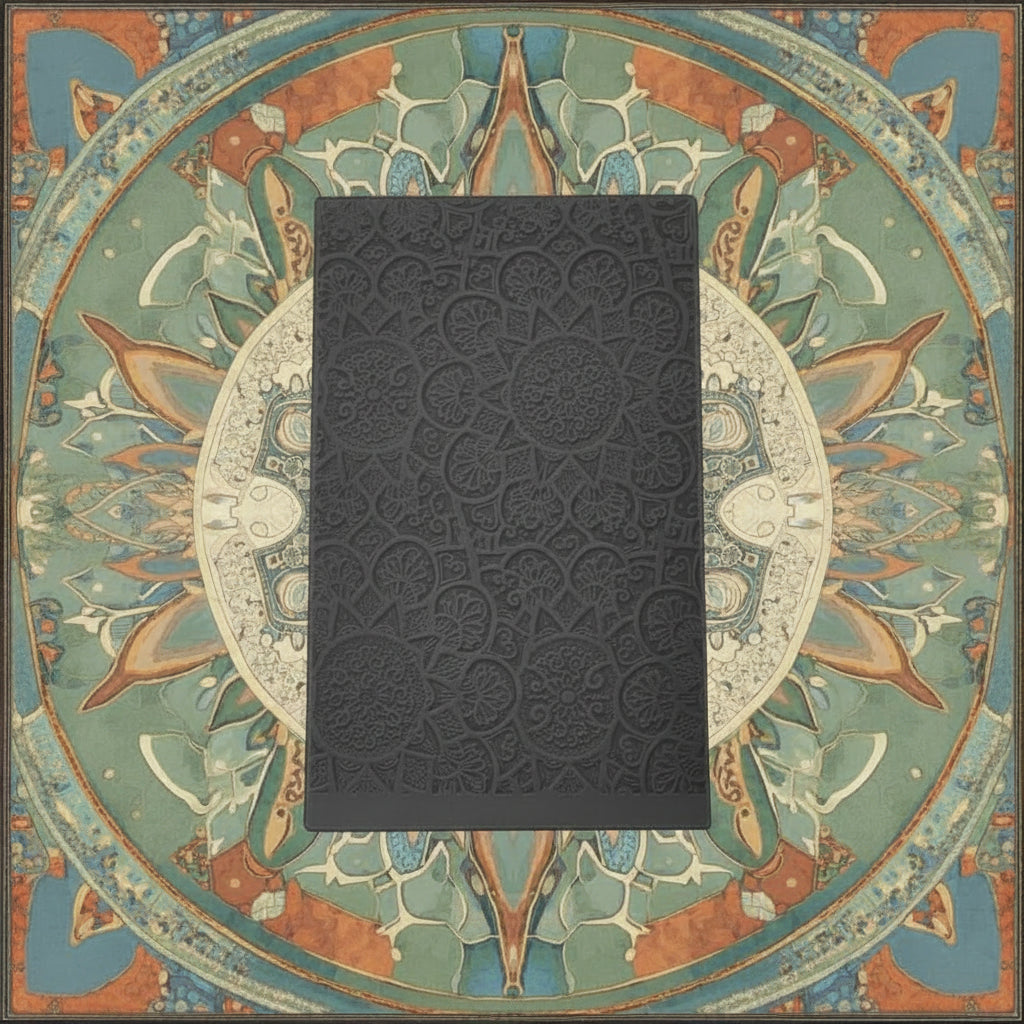 An embossed texture mat with a flowery mandala design. Use to make an impression on metal clay and polymer clay.