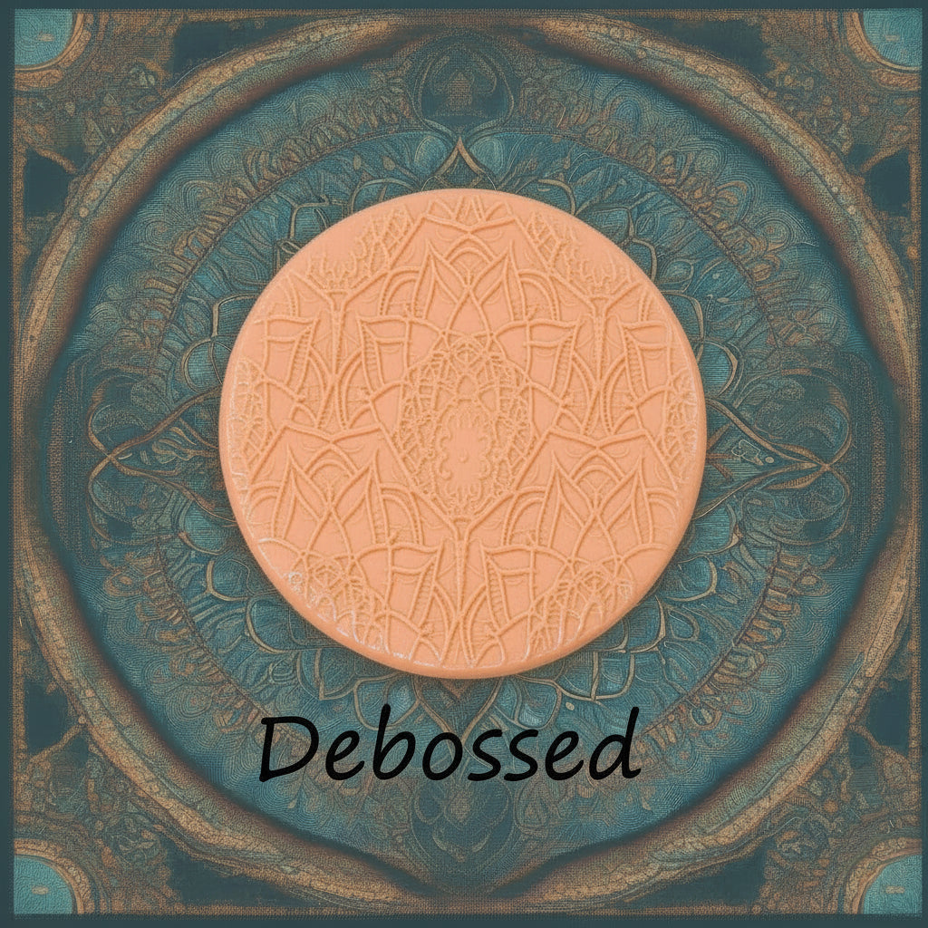 A lacey flowery mandala pattern embossed in silly putty Using a debossed texture mat in grey material. This will give you an idea of what it will look like on metal clay or polymer clay.