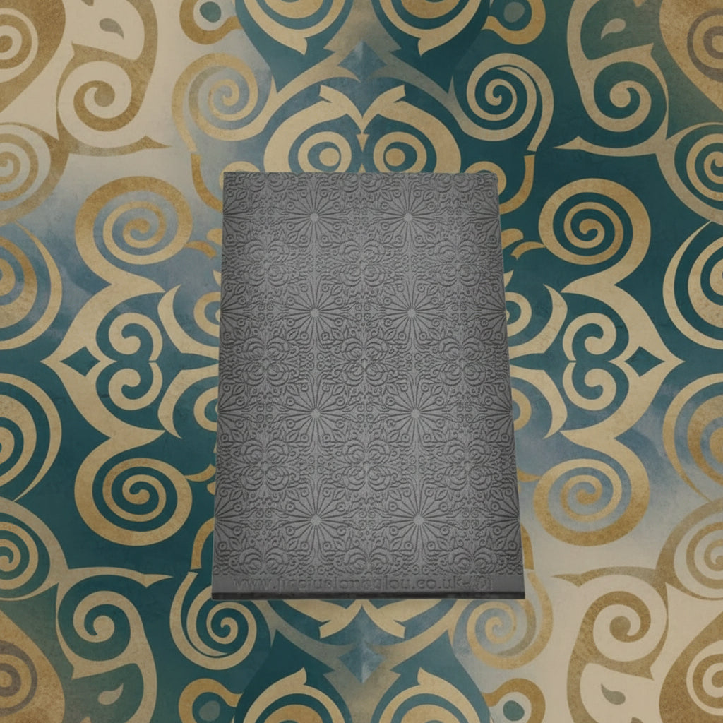 fancy geometric debossed texture mat in grey material. The texture mat pattern will give a embossed effect on metal clay or polymer clay.