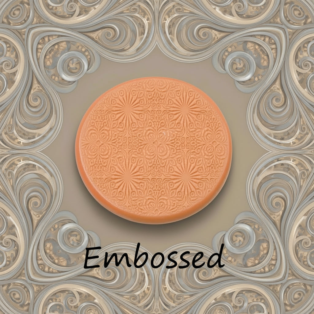 fancy intricate geometric design debossed in silly putty Using a embossed texture mat. This will give you an idea of what it will look like on metal clay or polymer clay
