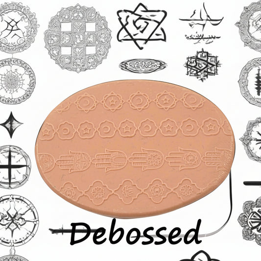A pattern embossed in silly putty Using a patterned debossed texture mat in grey material. This will give you an idea of what it will look like on metal clay or polymer clay.
