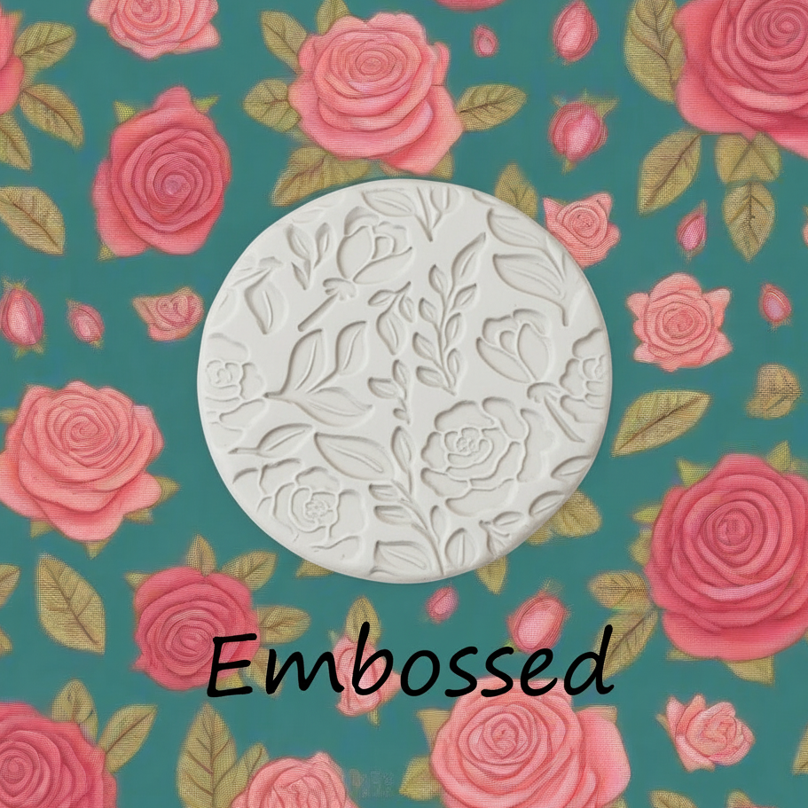 Retro Roses debossed in clay using a  embossed texture mat. 