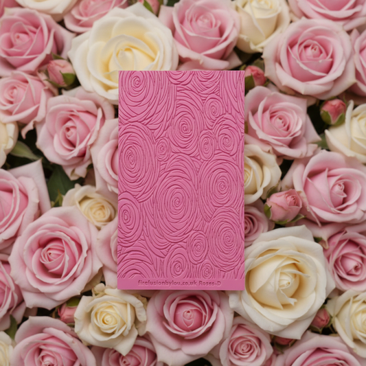 Pink debossed texture mat surrounded by pink and white roses