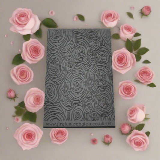 Durable and flexible texture mat for metal clay and polymer clay. Debossing and embossing impressions in clays. Large Rose pattern.