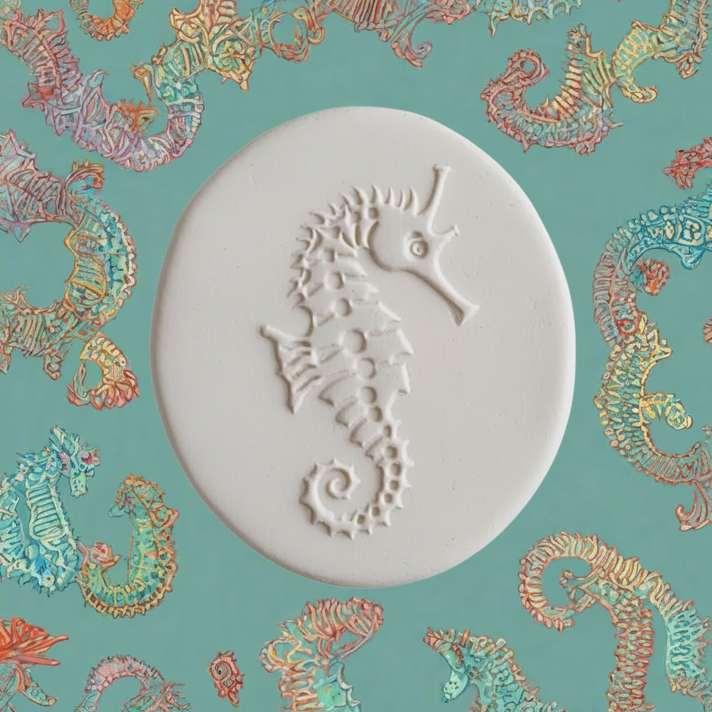 Seahorse design on a background with seahorse pattern.
