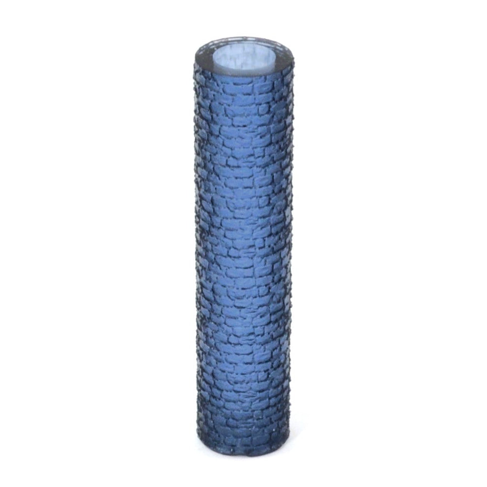 Blue textured cylindrical object on a white background