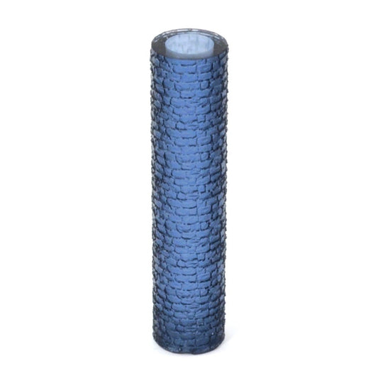 Blue textured cylindrical object on a white background