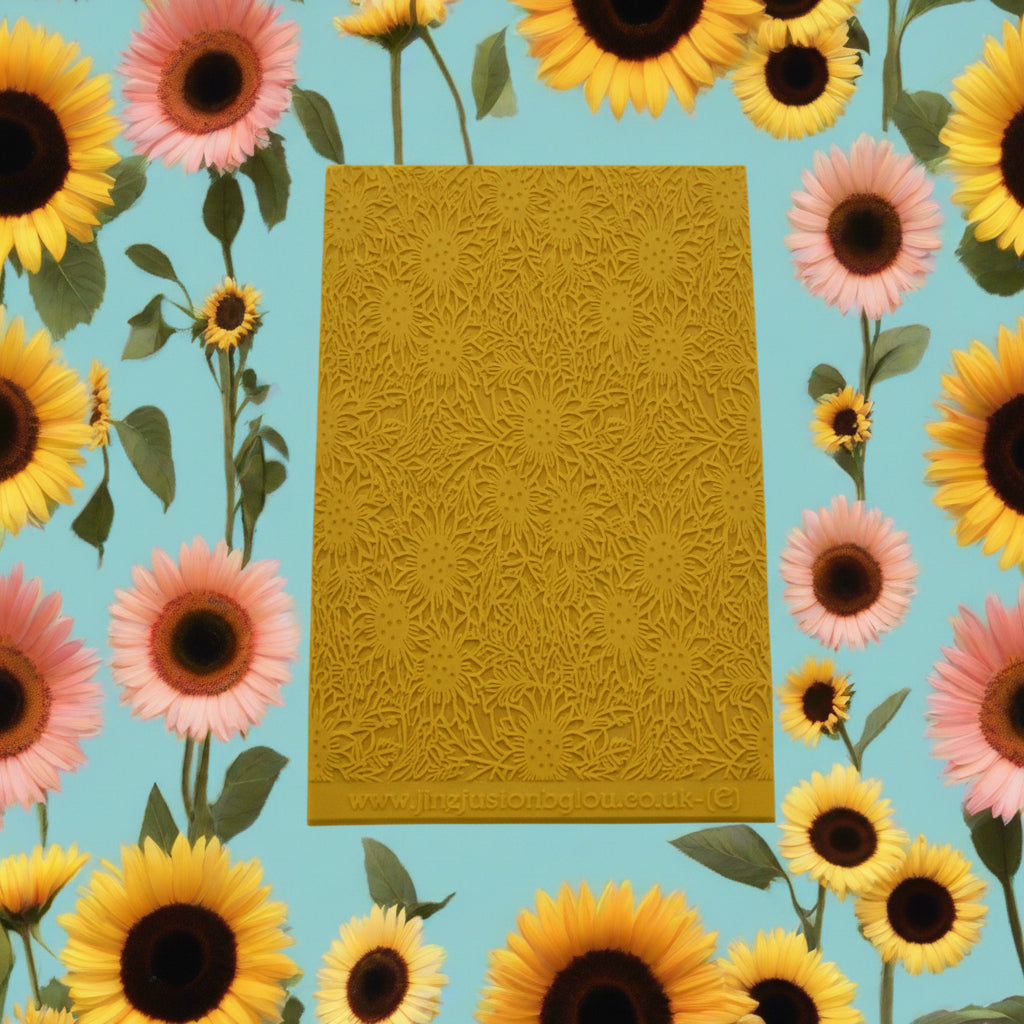 A small sunflower pattern embossed texture mat in yellow material. 