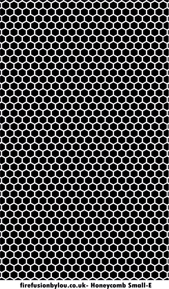 An embossed honey comb texture mat. This picture shows the texture mat pattern in black and white for use on metal clay or polymer clay.