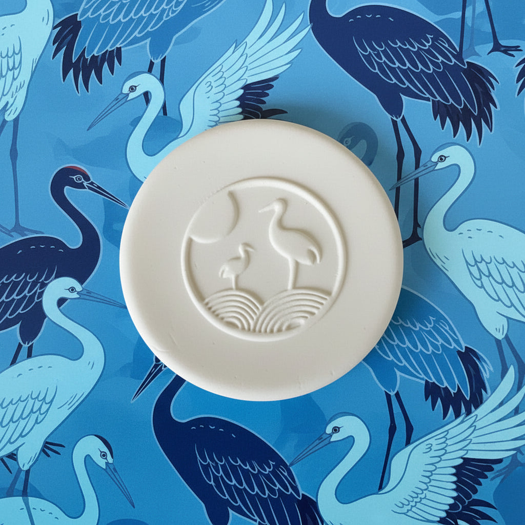clay stamp with bird design on a white background