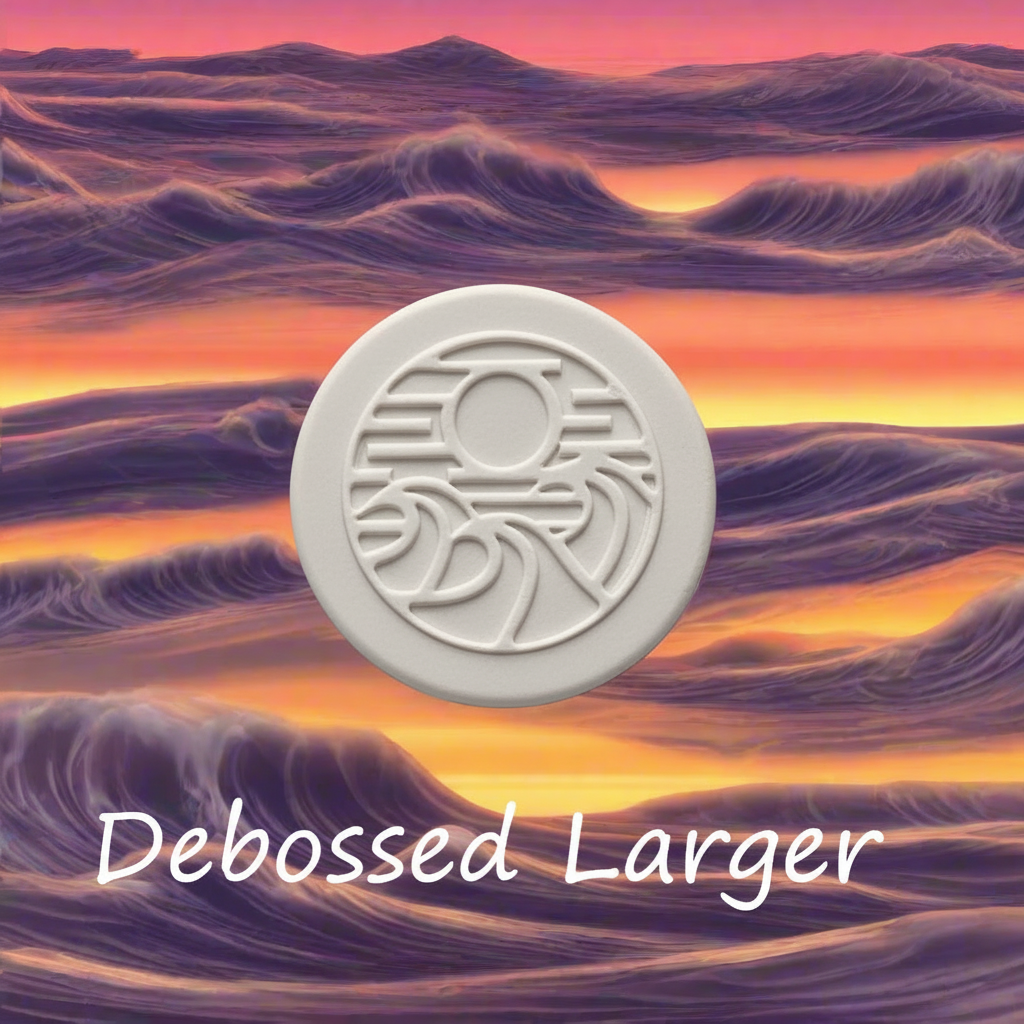 "Sun and waves Debossed impressions in clay showing sunken texture patterns"