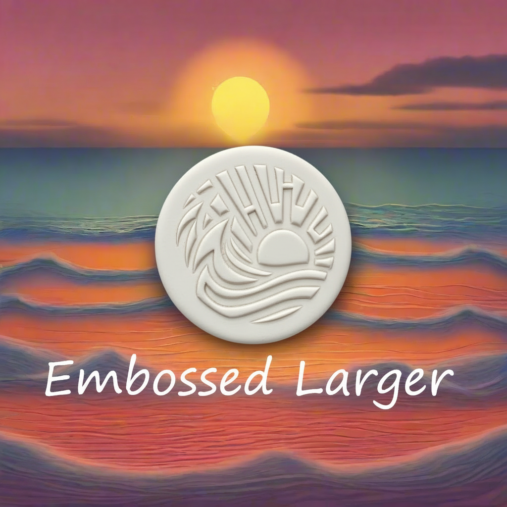 "Sun and waves Embossed impressions in clay showing raised texture patterns"