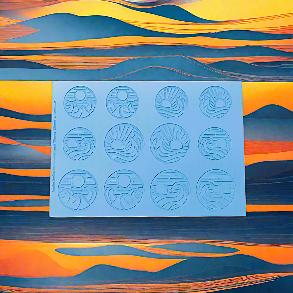 "Sun and waves debossed texture mat 145x100mm showing recessed design"