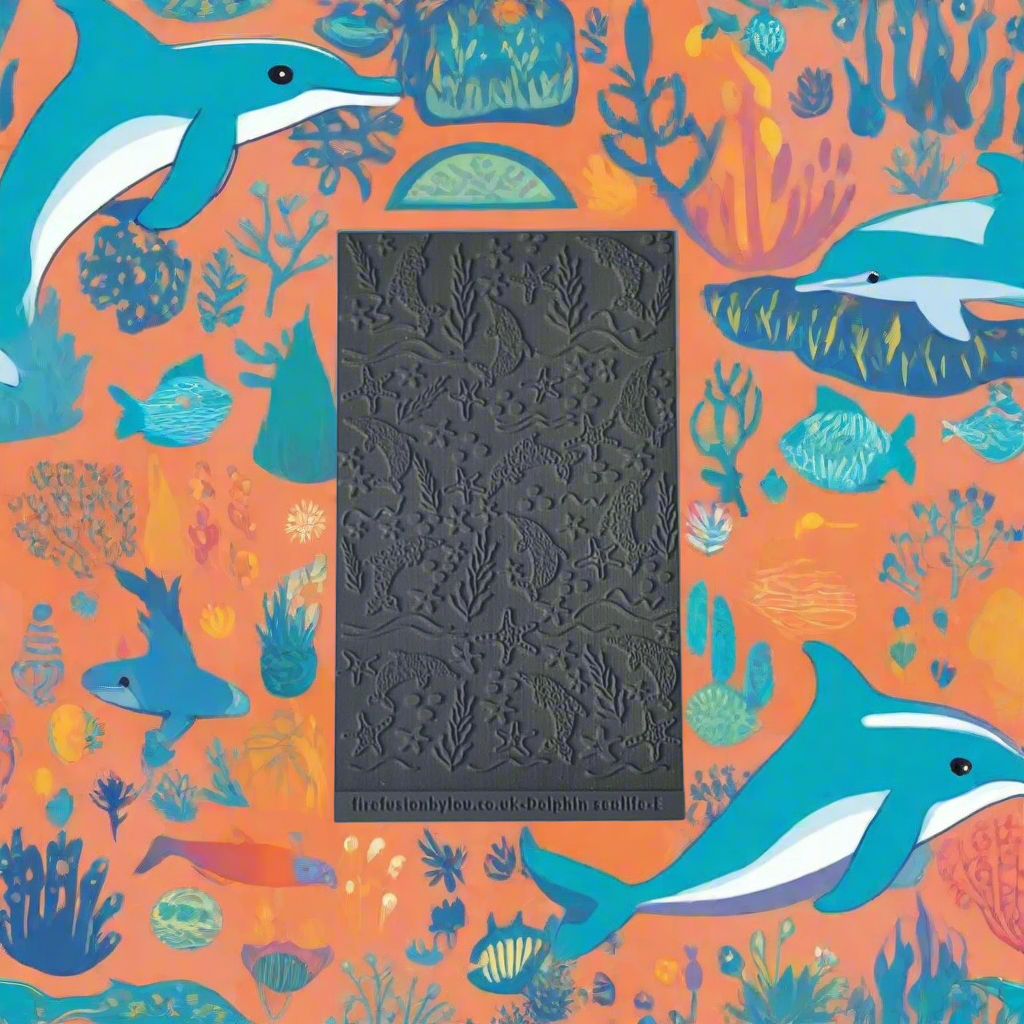 A texture tile embossed style of dolphins and sea life. Used with Art clay silver or other metal clay or polymer clay.