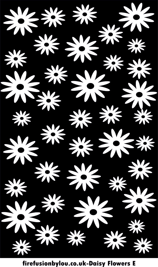A texture tile embossed daisy pattern. This picture shows the texture tile pattern in black and white  used with Art clay silver or other metal clay or polymer clay.