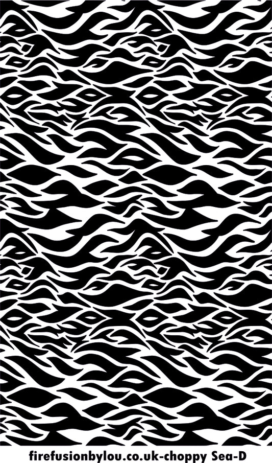 A texture tile debossed repeat pattern of Choppy waves. This picture shows the texture tile pattern in black and white  used with Art clay silver or other metal clay or polymer clay.