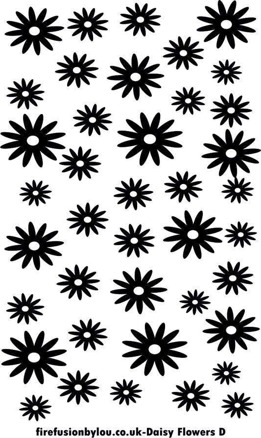 A texture tile debossed daisy pattern. This picture shows the texture tile pattern in black and white  used with Art clay silver or other metal clay or polymer clay.