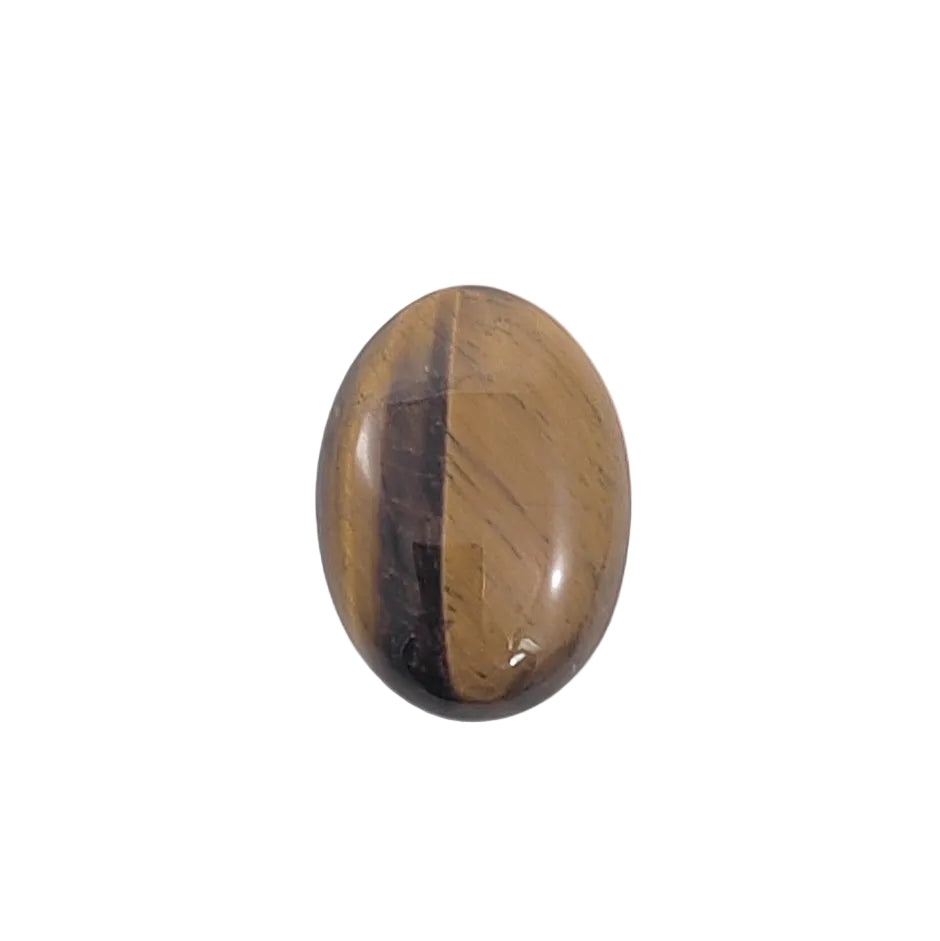 Oval-shaped tiger's eye stone on a white background