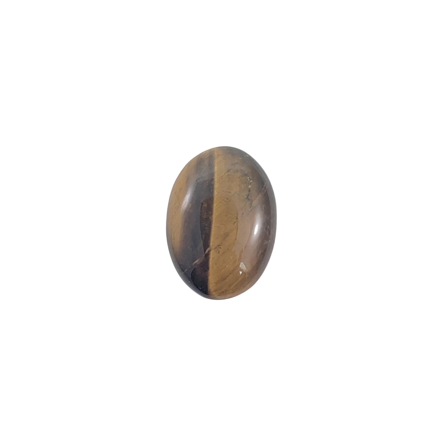 Oval-shaped tiger's eye stone on a white background