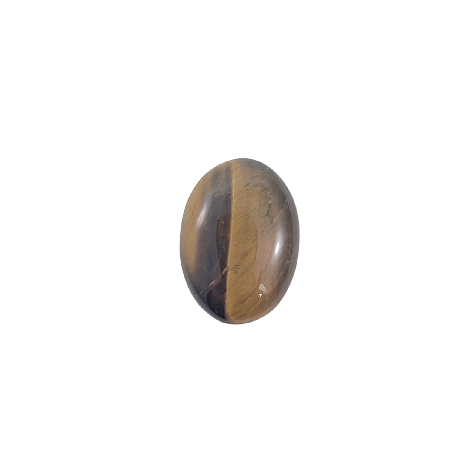Oval-shaped tiger's eye stone on a white background