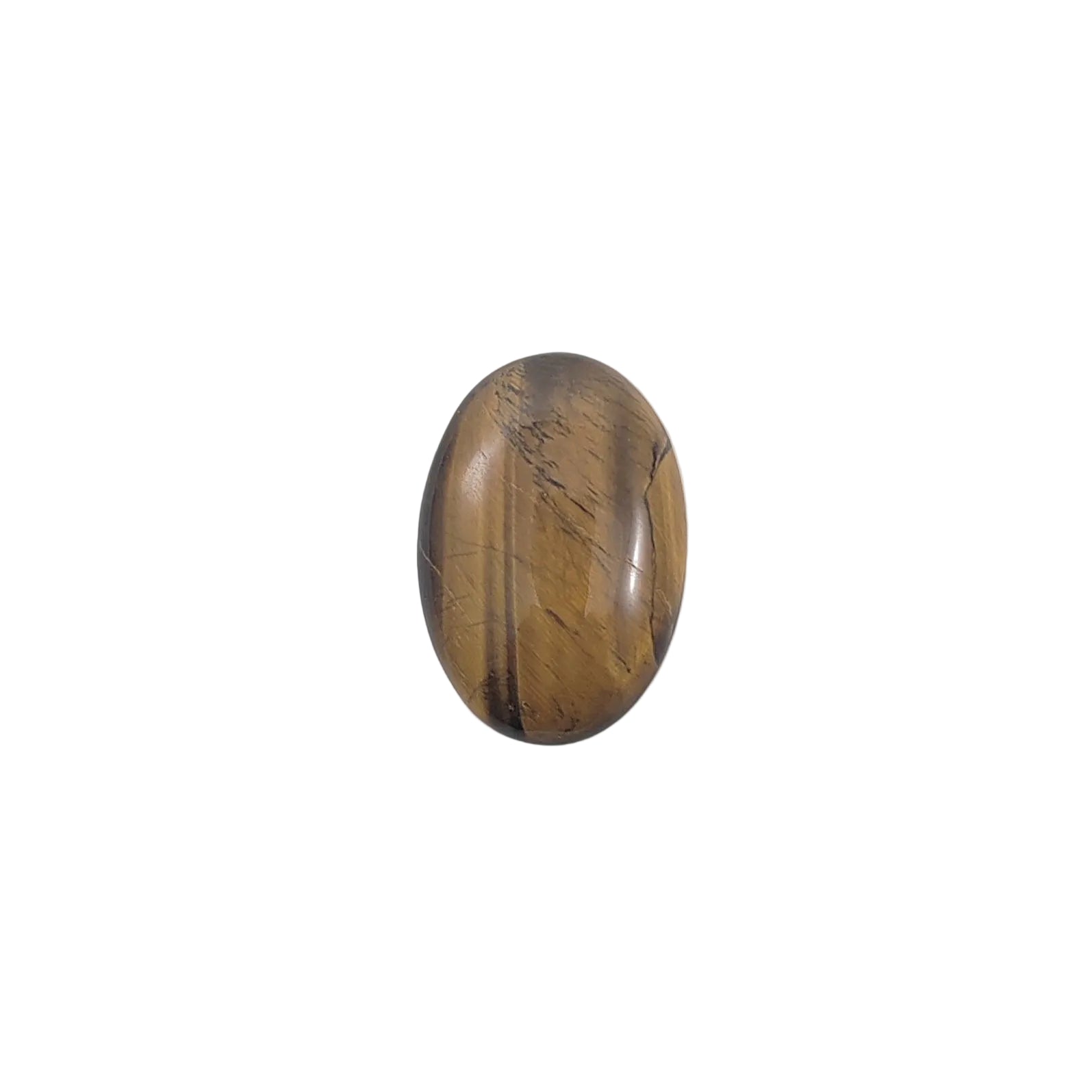 Oval-shaped brown stone with striped pattern on a white background