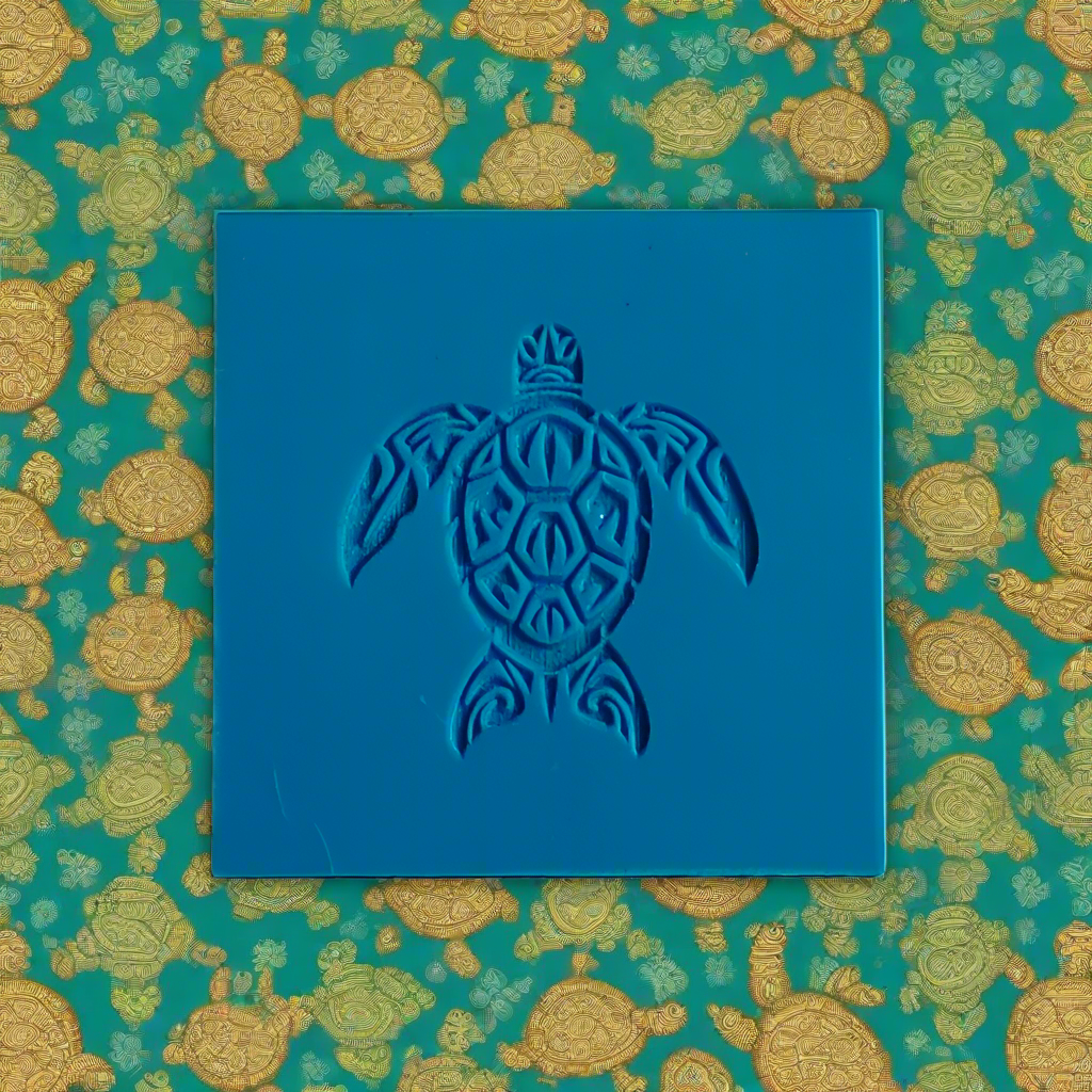 Blue rubber with turtle design on a background with turtle pattern